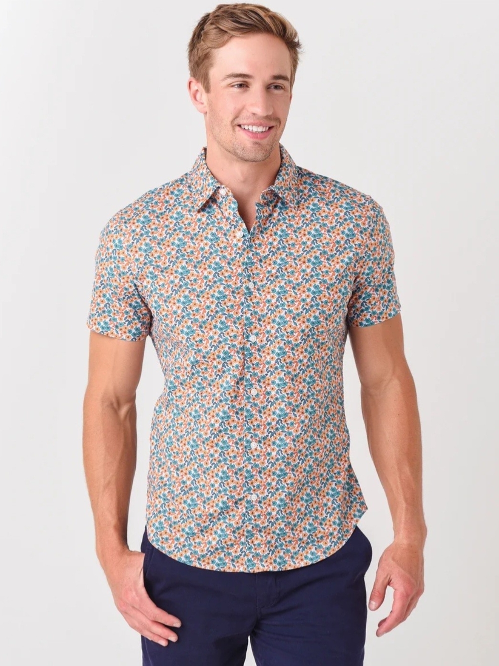 Bonobos Riviera Short Sleeve Floral Button Down Slim Fit Coastal Preppy Shirt